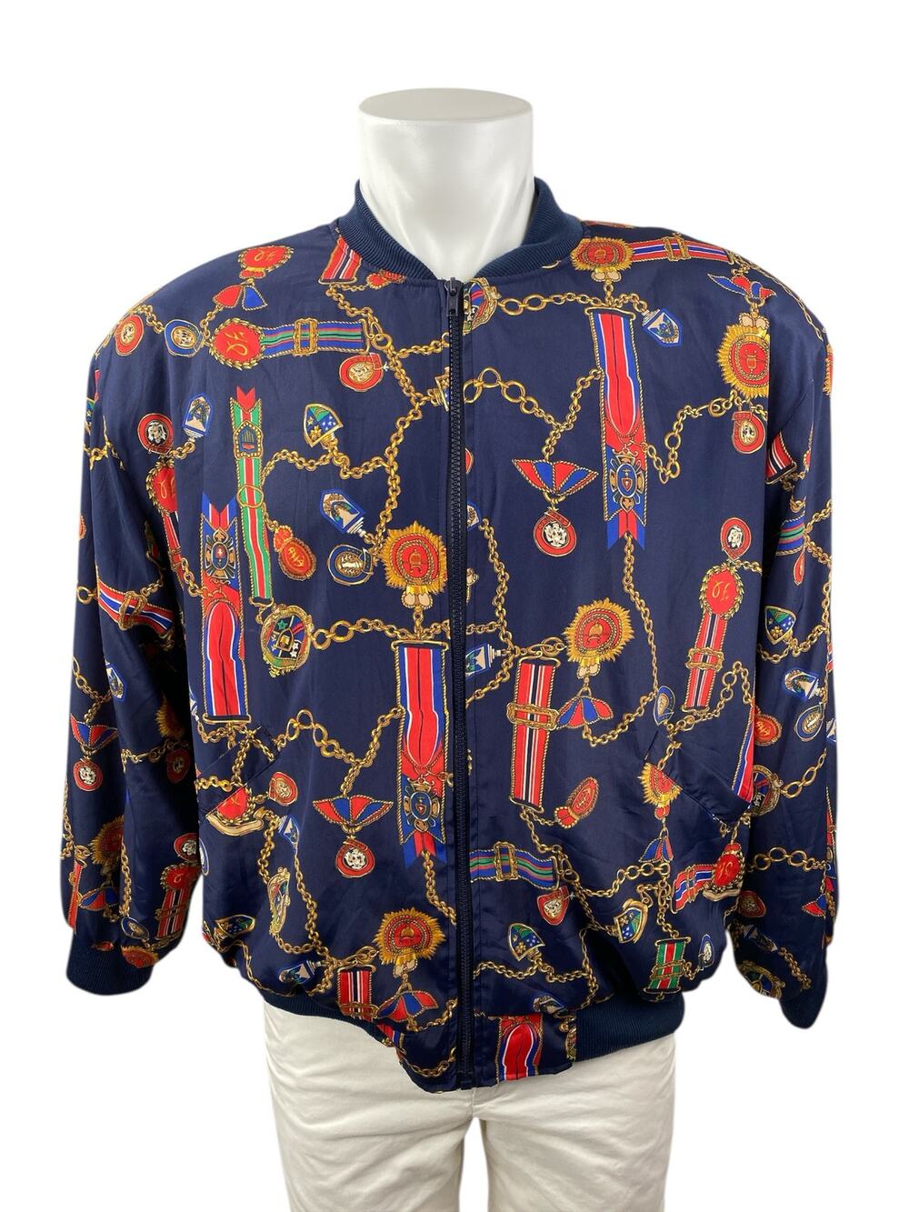 Alfred Dunner Multicolor Chain print Full Zip Long Sleeve Bomber Coat Jacket 18